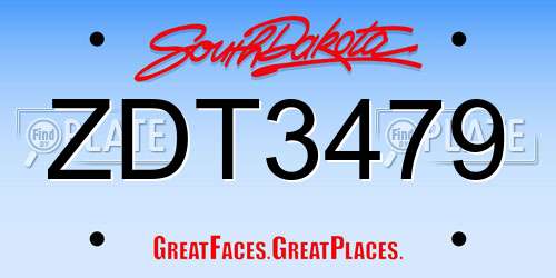 ZDT3479 South Dakota License Plate