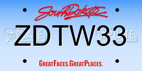 ZDTW33 South Dakota License Plate