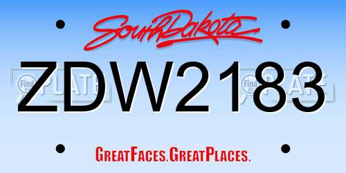 ZDW2183 South Dakota License Plate