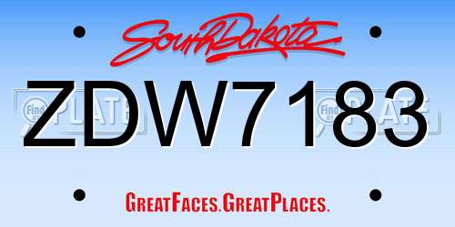 ZDW7183 South Dakota License Plate