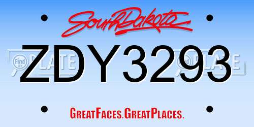 ZDY3293 South Dakota License Plate