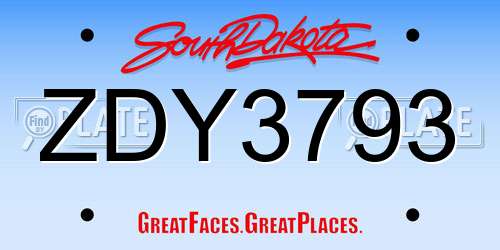 ZDY3793 South Dakota License Plate