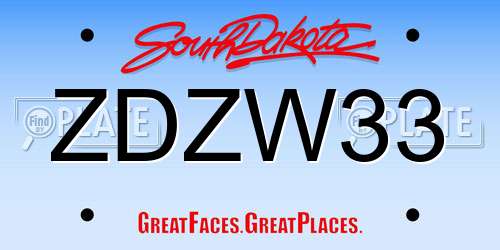 ZDZW33 South Dakota License Plate