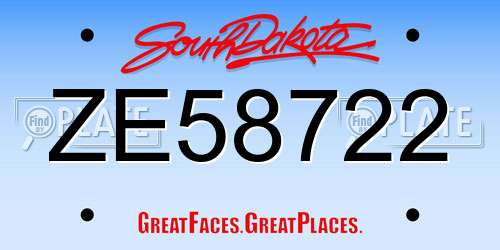 ZE58722 South Dakota License Plate