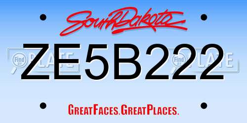 ZE5B222 South Dakota License Plate