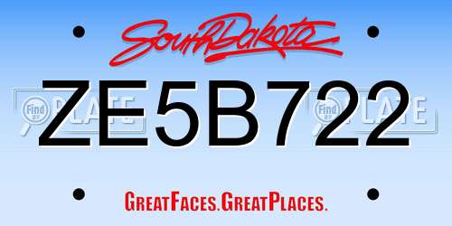 ZE5B722 South Dakota License Plate