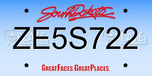 ZE5S722 South Dakota License Plate