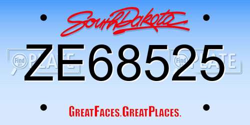 ZE68525 South Dakota License Plate