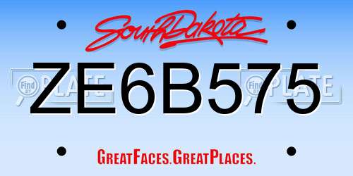 ZE6B575 South Dakota License Plate