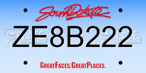 ZE8B222 South Dakota License Plate