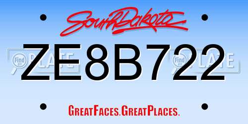 ZE8B722 South Dakota License Plate