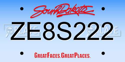 ZE8S222 South Dakota License Plate