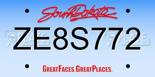 ZE8S772 South Dakota License Plate
