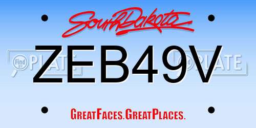 ZEB49V South Dakota License Plate