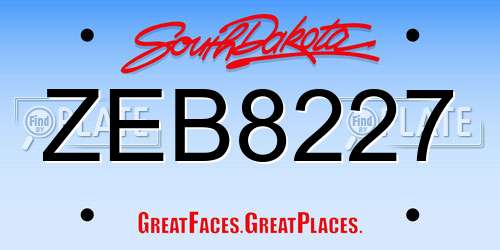ZEB8227 South Dakota License Plate