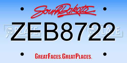 ZEB8722 South Dakota License Plate