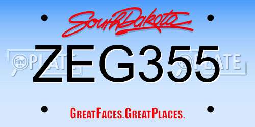 ZEG355 South Dakota License Plate