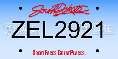 ZEL2921 South Dakota License Plate