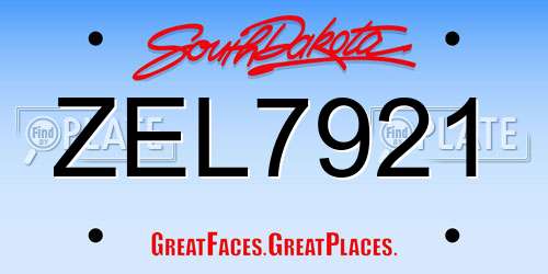 ZEL7921 South Dakota License Plate
