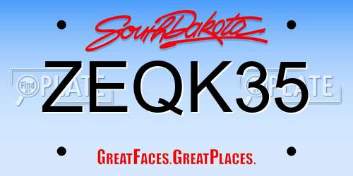 ZEQK35 South Dakota License Plate