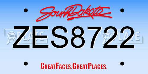 ZES8722 South Dakota License Plate