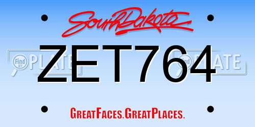 ZET764 South Dakota License Plate
