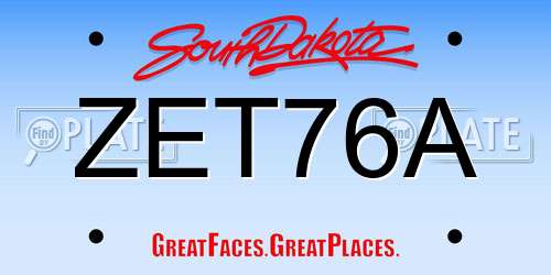 ZET76A South Dakota License Plate