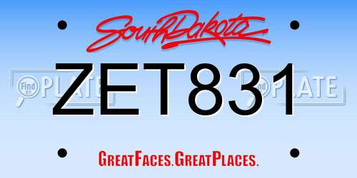 ZET831 South Dakota License Plate