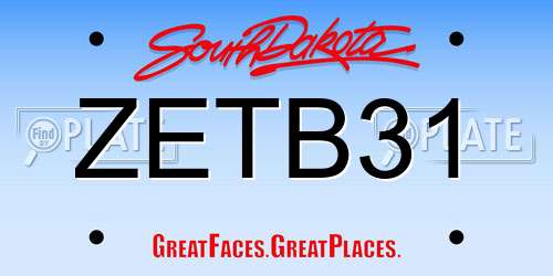 ZETB31 South Dakota License Plate