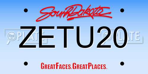 ZETU20 South Dakota License Plate