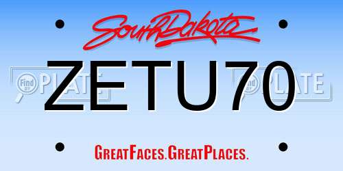 ZETU70 South Dakota License Plate