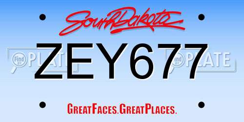 ZEY677 South Dakota License Plate
