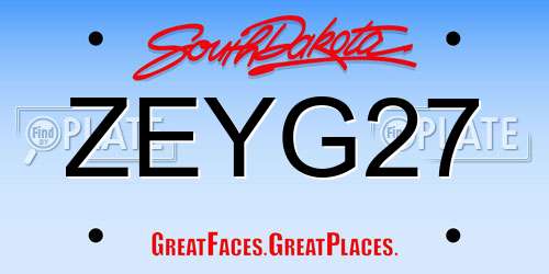 ZEYG27 South Dakota License Plate