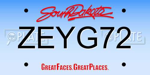 ZEYG72 South Dakota License Plate