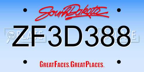 ZF3D388 South Dakota License Plate