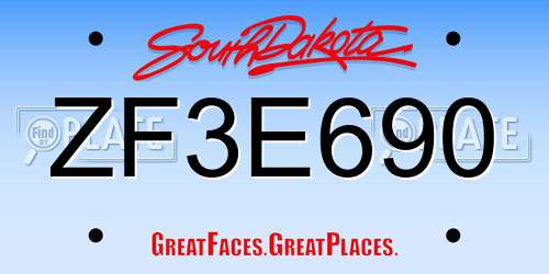 ZF3E690 South Dakota License Plate