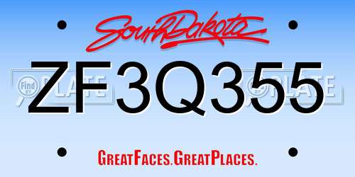 ZF3Q355 South Dakota License Plate