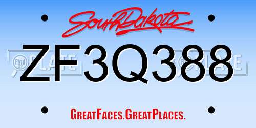 ZF3Q388 South Dakota License Plate
