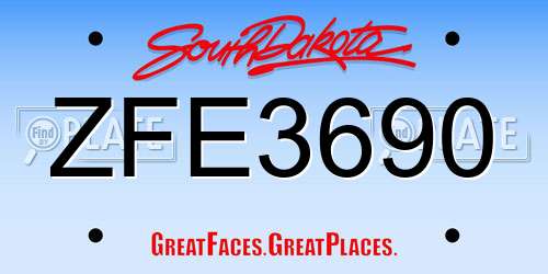 ZFE3690 South Dakota License Plate