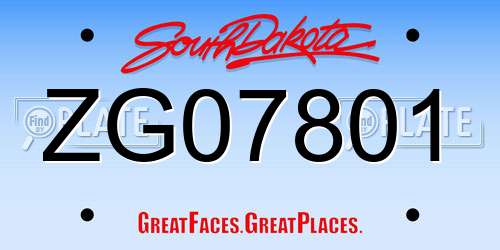 ZG07801 South Dakota License Plate