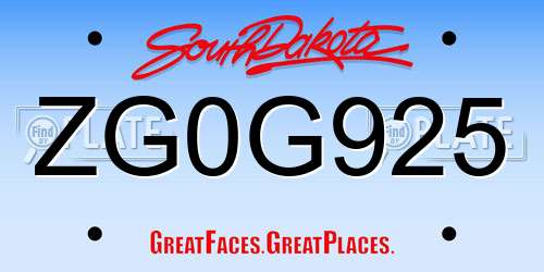 ZG0G925 South Dakota License Plate