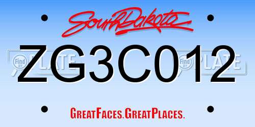 ZG3C012 South Dakota License Plate