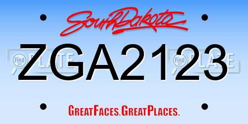 ZGA2123 South Dakota License Plate