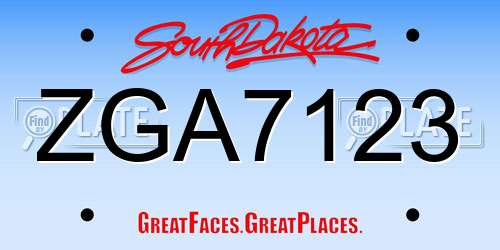 ZGA7123 South Dakota License Plate