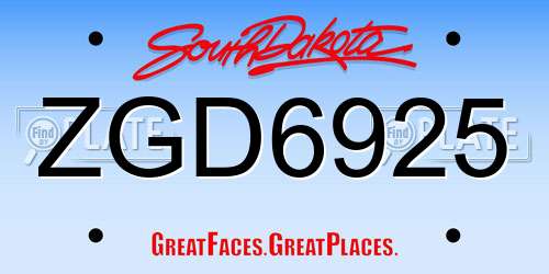 ZGD6925 South Dakota License Plate