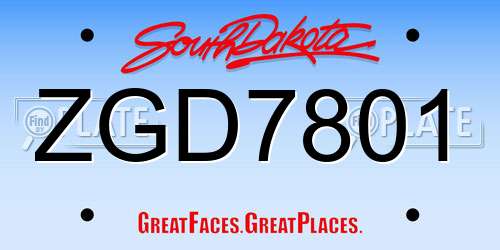ZGD7801 South Dakota License Plate