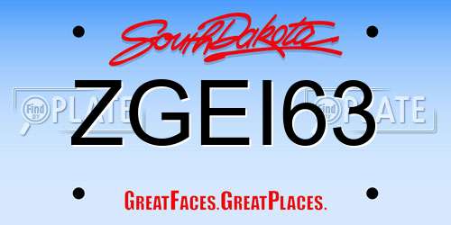 ZGEI63 South Dakota License Plate