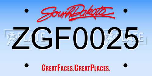 ZGF0025 South Dakota License Plate