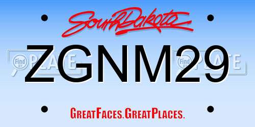 ZGNM29 South Dakota License Plate