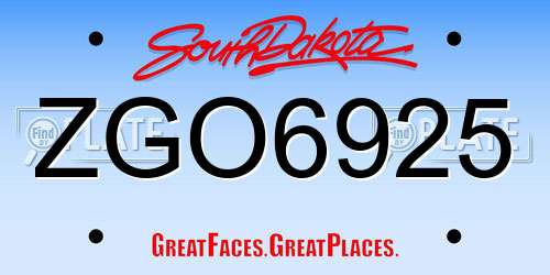 ZGO6925 South Dakota License Plate